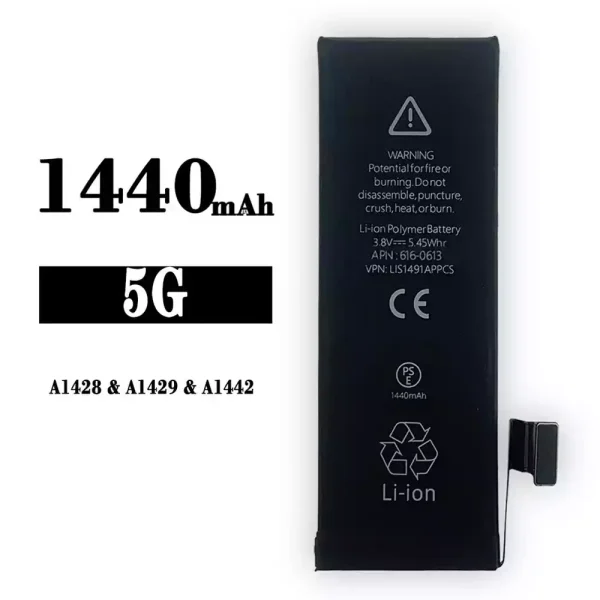Nagelneuer Akku LIS1491APPCS für iPhone 5G/ A1428/A1429/A1442