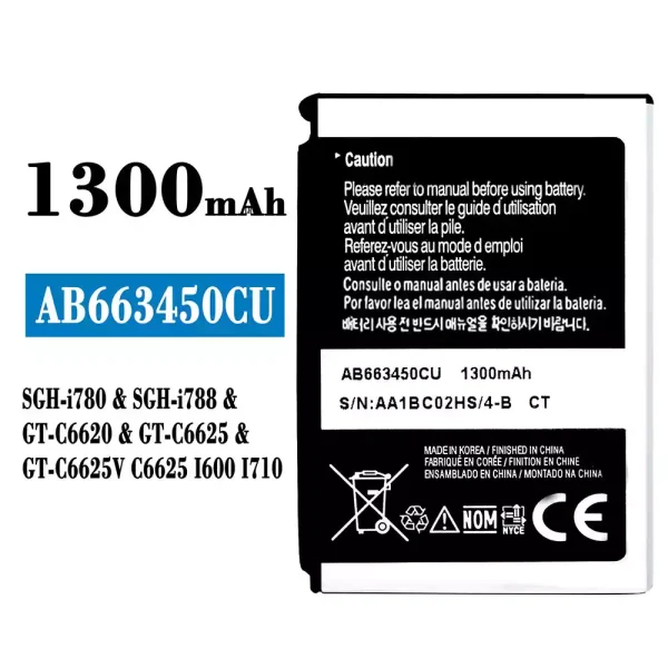 Nagelneuer Akku AB663450CU für Samsung SCH-i780/SCH-i788/FT-C6620/GT-C6625