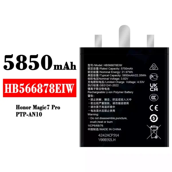 Nagelneuer Akku HB566878EIW für HUAWEI Honor Magic 7 Pro