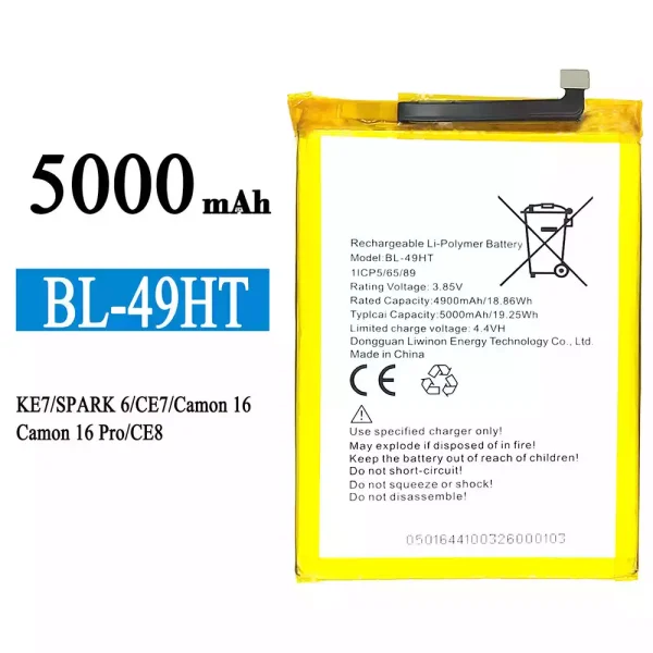 Nagelneuer Akku BL-49HT für Tecno KE7 / SPARK 6 / Camon 16 /Camon 16 Pro
