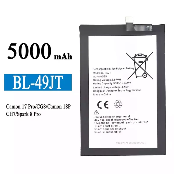 Nagelneuer Akku BL-49JT für Tecno Camon 17 Pro / Camon 18P / Spark 8 Pro