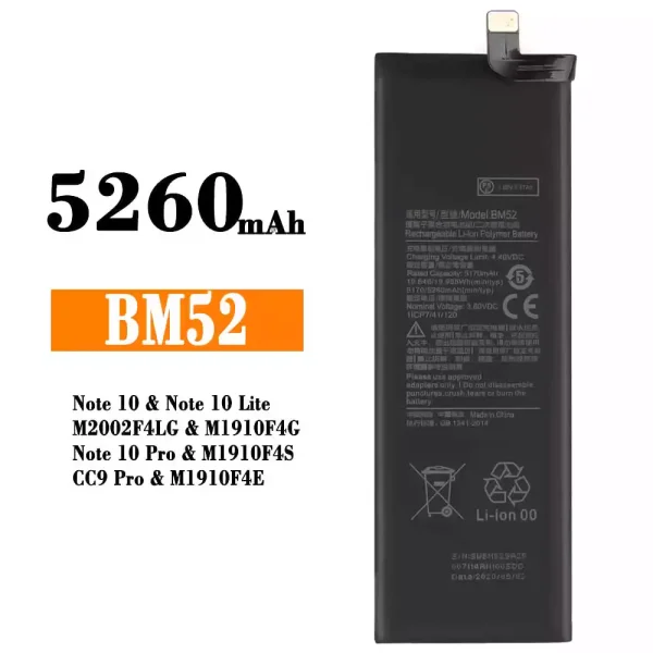 Nagelneuer Akku BM52 für Xiaomi Note 10,Note 10 Lite,Note 10 Pro / CC9 Pro