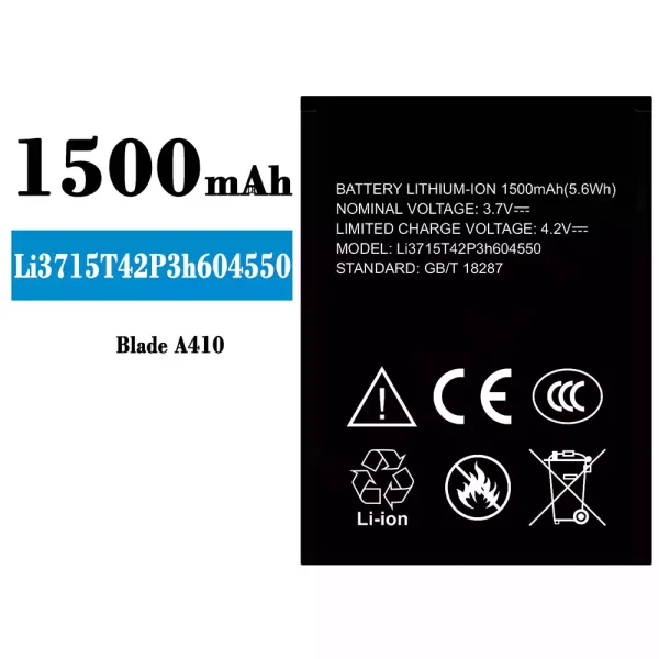 Nagelneuer Akku Li3715T42P3h604550 für ZTE Blade A410