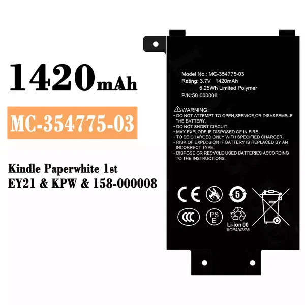 Nagelneuer Akku MC-354775-03 für Amazon Kindle Paperwhite 1st /158-000008