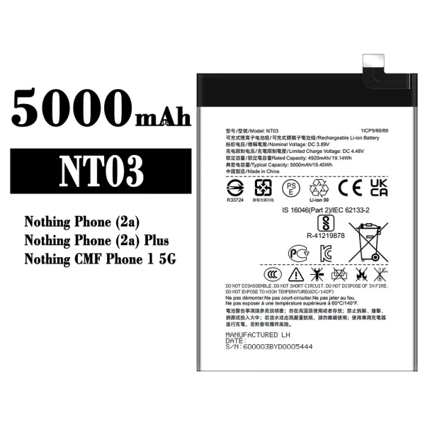 Nagelneuer Akku NT03 für Nothing Phone 1 5G/2a/2a Plus