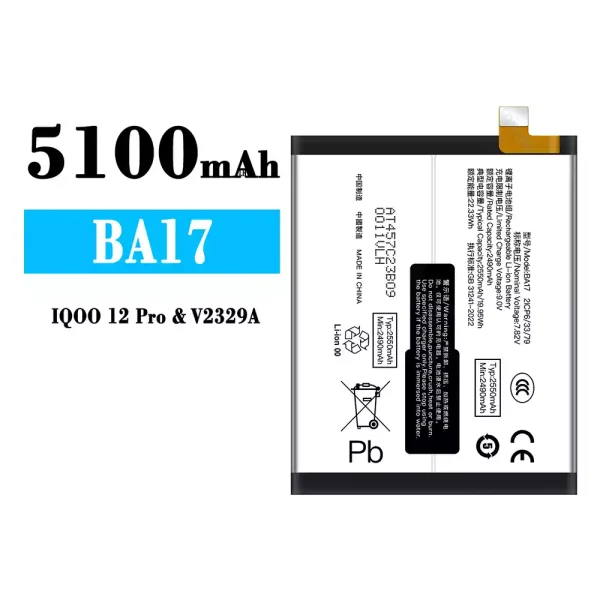 Nagelneuer Akku BA17 für IQOO 12 Pro/V2329A